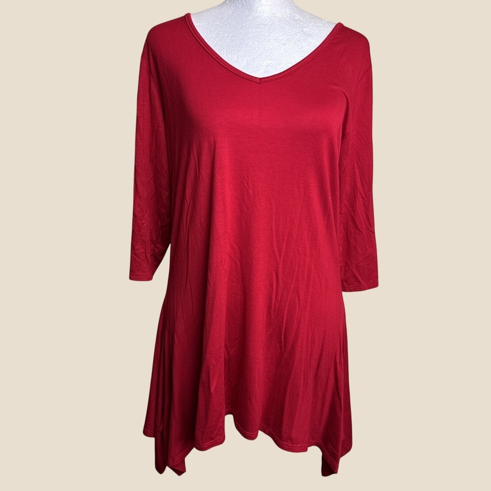 Antthony Originals Red Hanky Hem Tunic Top V-Neck 3/4 Sleeve Womens Medium NWT